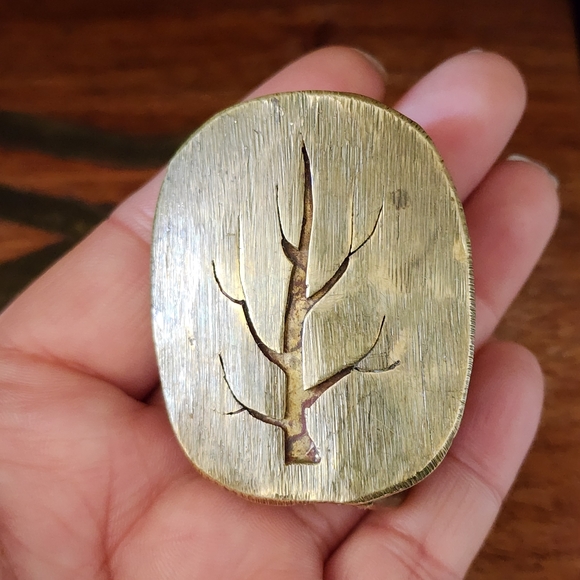 Vintage 70's Handmade David Bowman Oval Brass Tree Belt Buckle - Picture 6 of 6